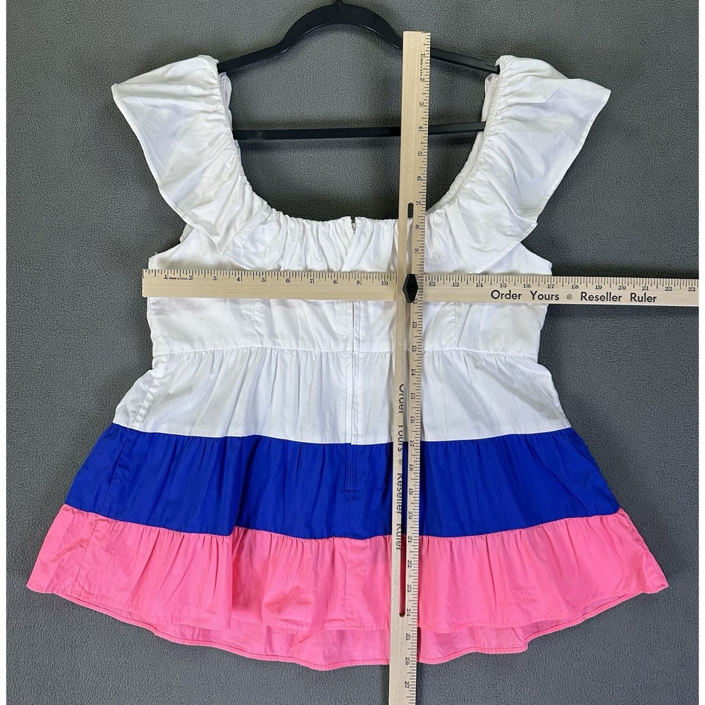 Lilly Pulitzer Top Size 10 White Pink Emie Ruffle Resort Beach Coconut Babydoll - Picture 7 of 11